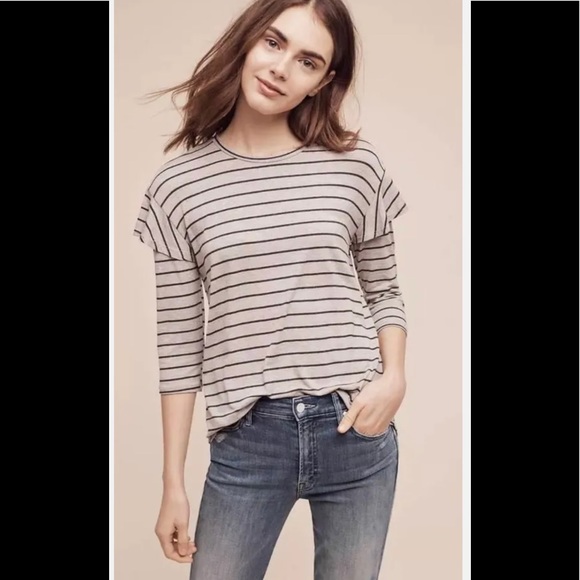 Anthropologie DOLAN LEFT COAST Grey BINNEY STRIPED Top - Picture 1 of 4